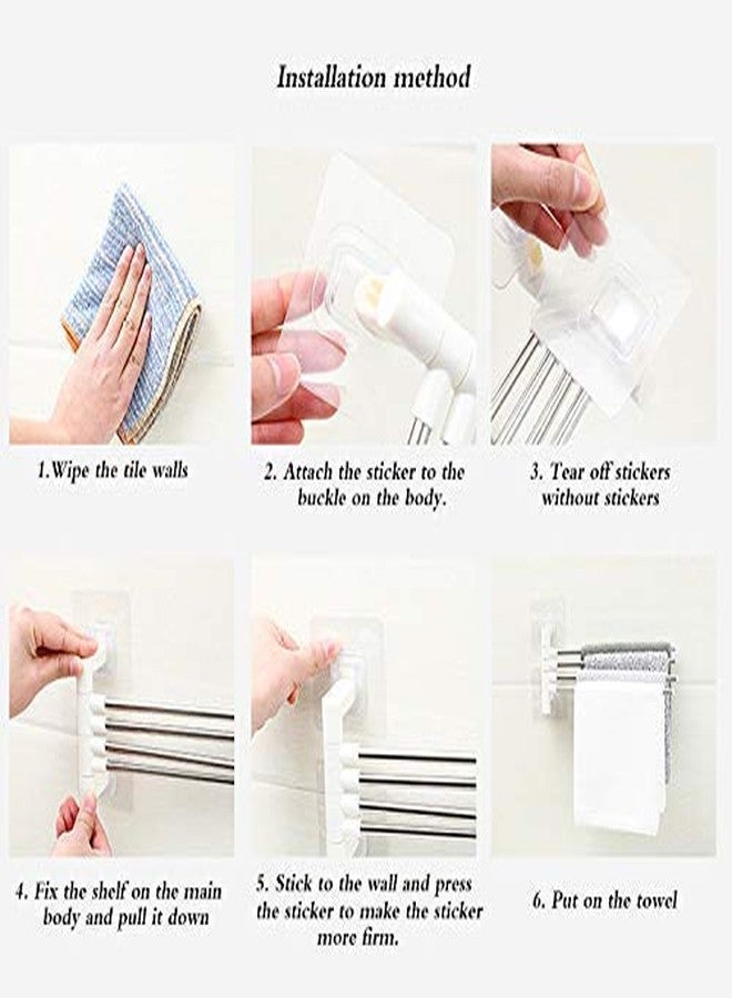 توب هافين رف مناشف من الفولاذ المقاوم للصدأ من توبهافن، 4 قضبان، مع وسادات لاصقة للتثبيت على الحائط، مناسب للمطبخ والحمام. - Image 5